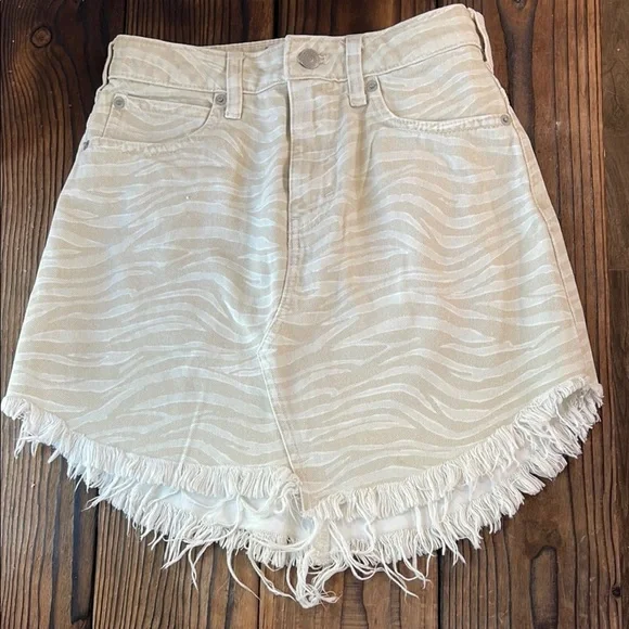 NWOT Free People Frayed Hem Tan Zebra Print Denim Skirt - Picture 2 of 4